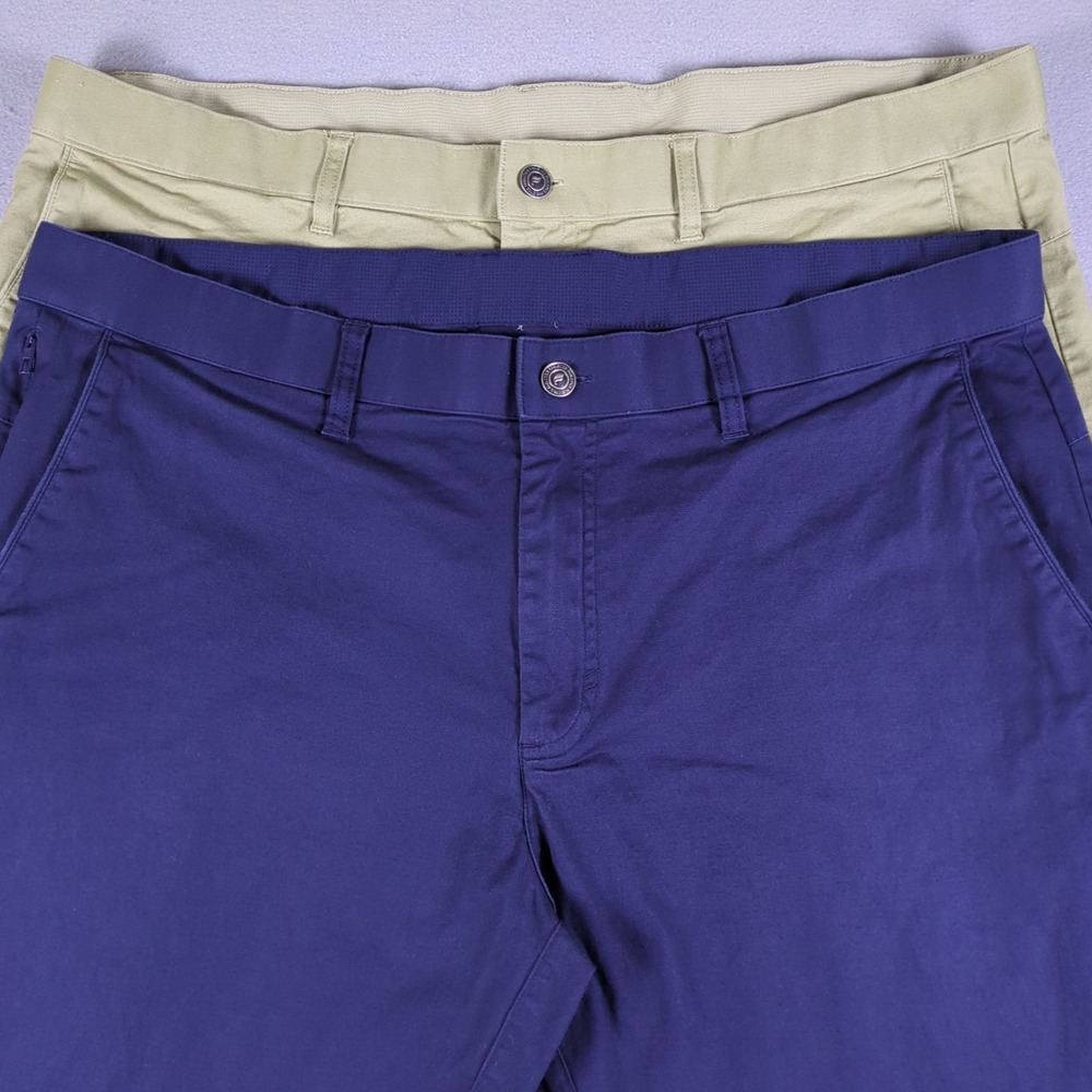 Fabletics High Side Pants Lot Mens 38x27 Blue Beige Chino Classic Zip Tapered